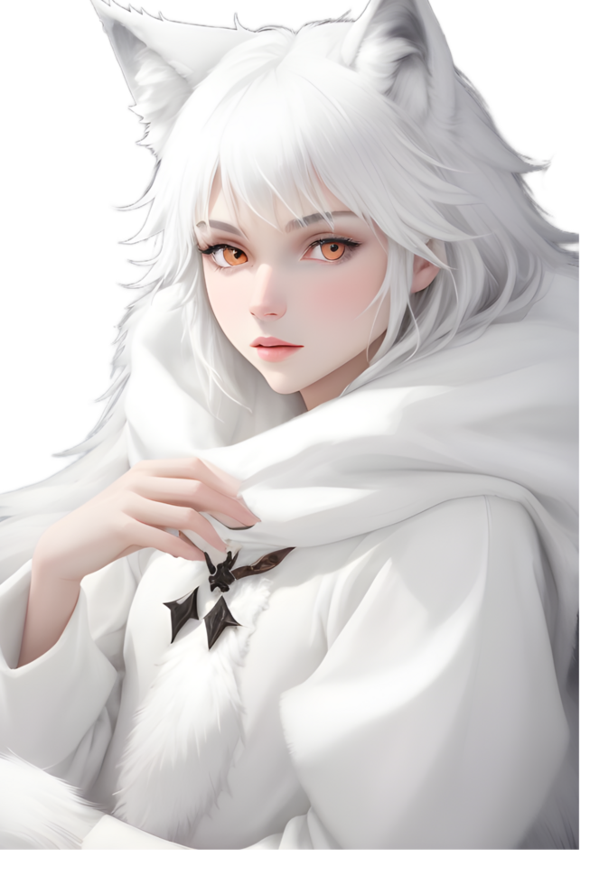 White Fox Demon on Transparent Background Ai Generative png