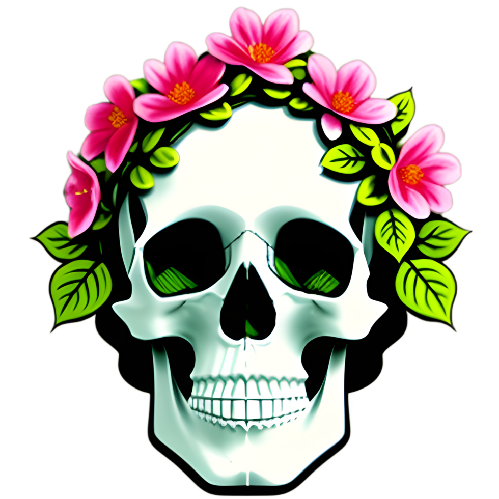 skulls, flowers and vines on a transparent background ai generative png