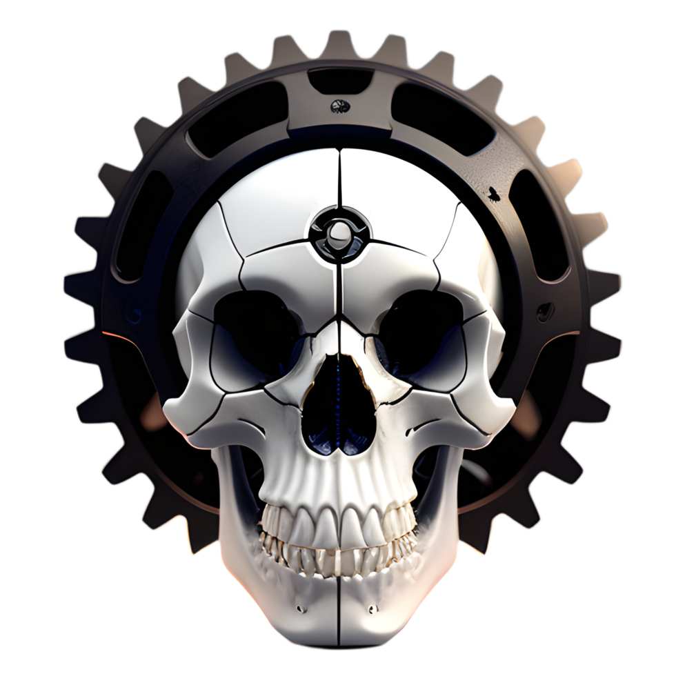 skull and gear transparent background ai generative png