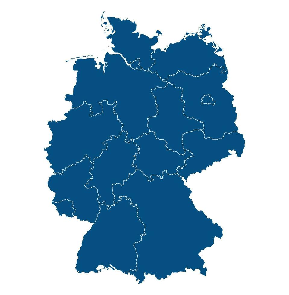 German map administration region in outline blue color. Map of Germany vector