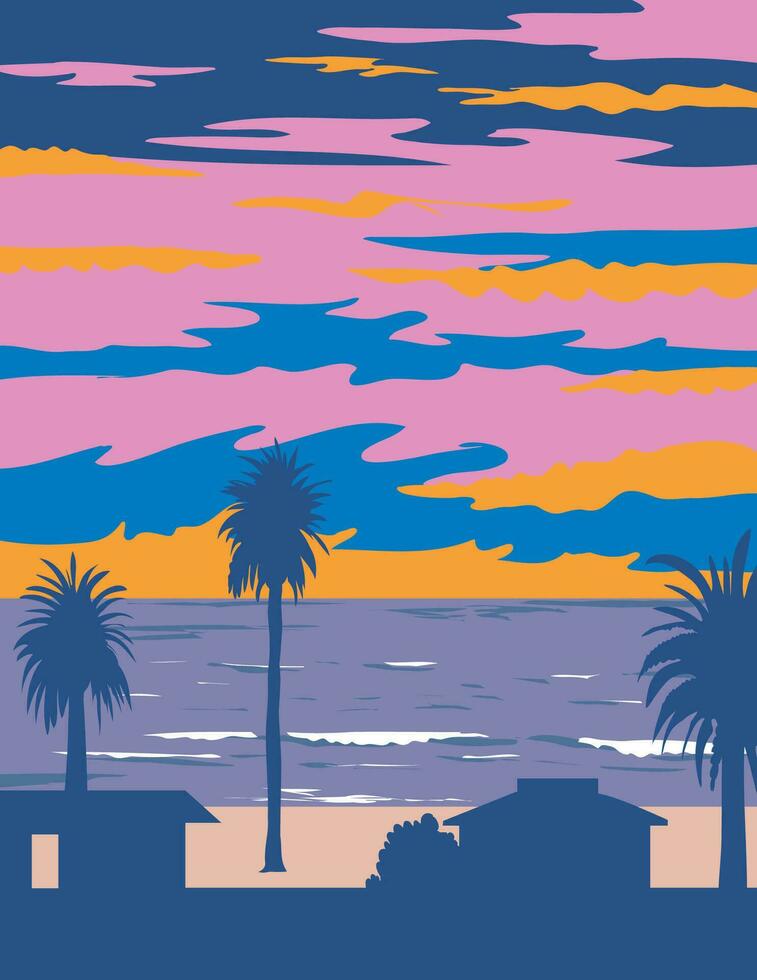 luz de la luna estado playa en encinitas California wpa póster Arte vector