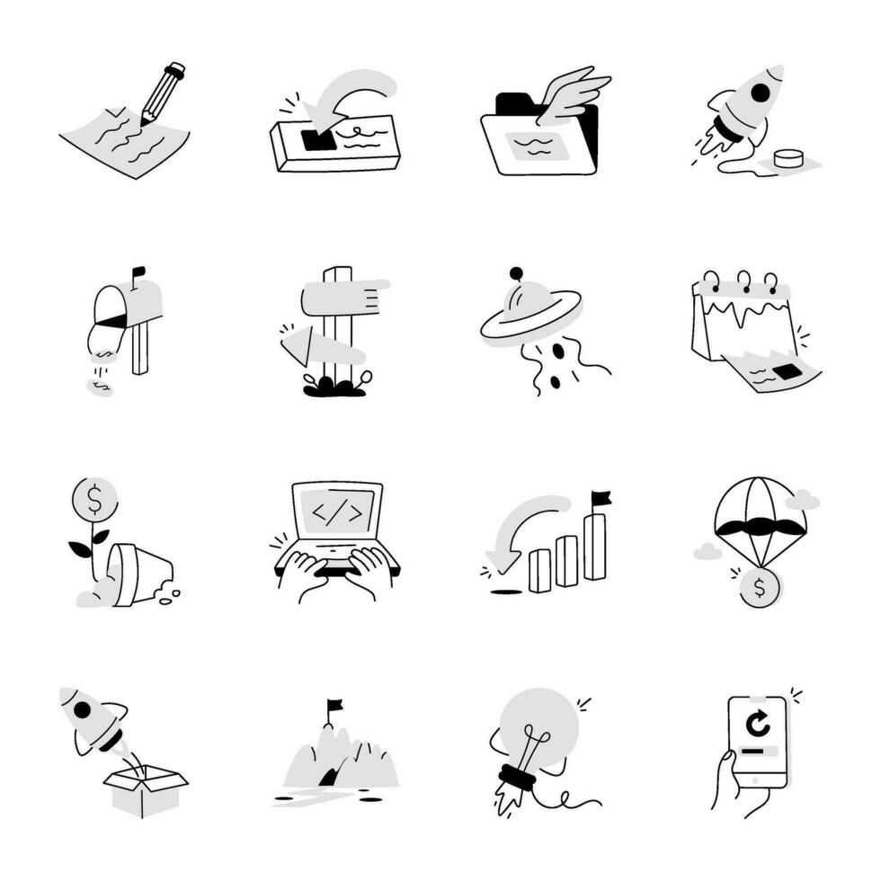 Set of Business Planning Hand Drawn Icons vector