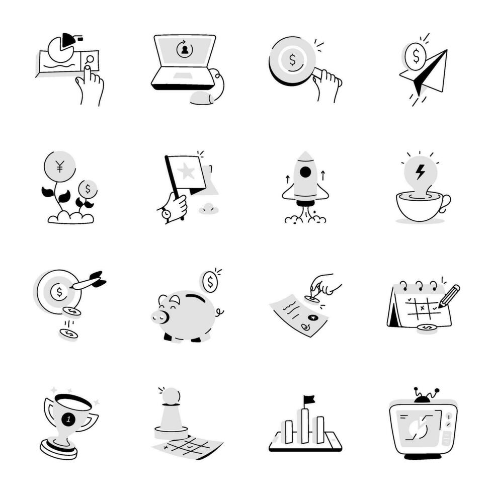 Pack of Business Startup Hand Drawn Icons vector