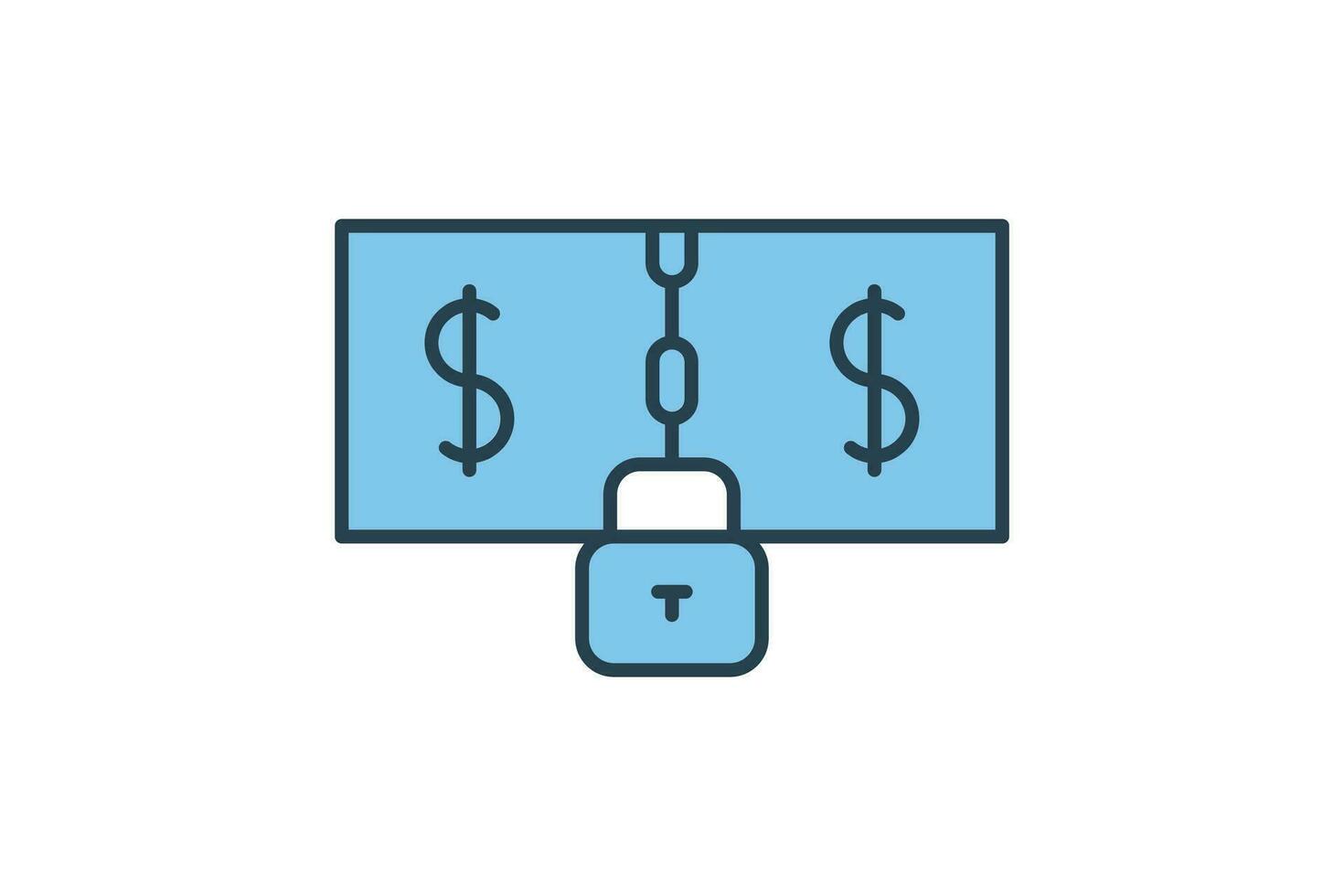 Dollar Bills with Chain and Lock Icon. Icon related to Credit and Loan. suitable for web site design, app, user interfaces, printable etc. Flat line icon style. Simple vector design editable