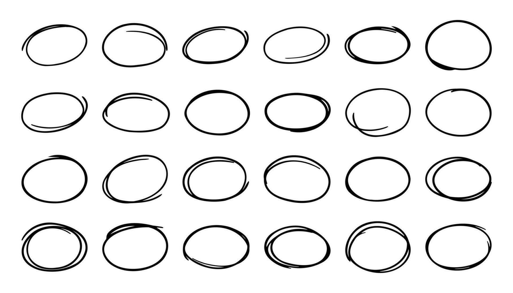 Set of hand drawn oval ellipse doodles vector illustration