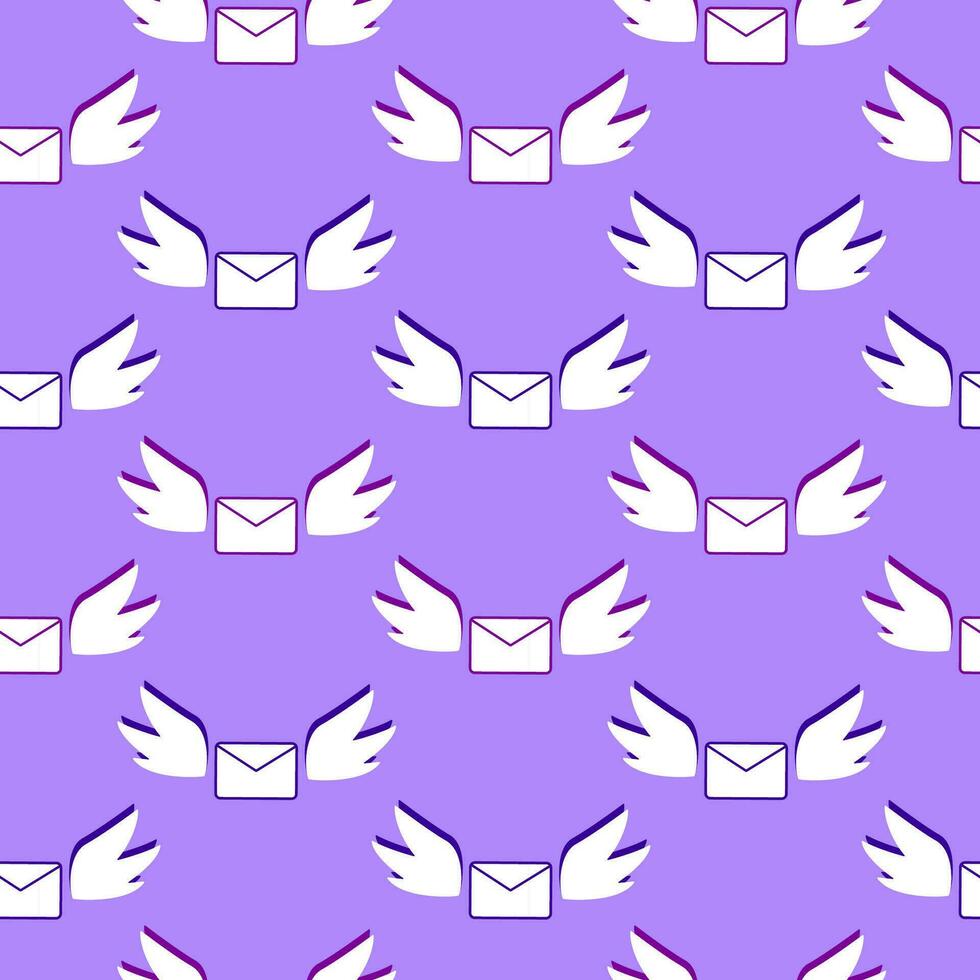 Seamless pattern with cute envelope and flying wings. vector