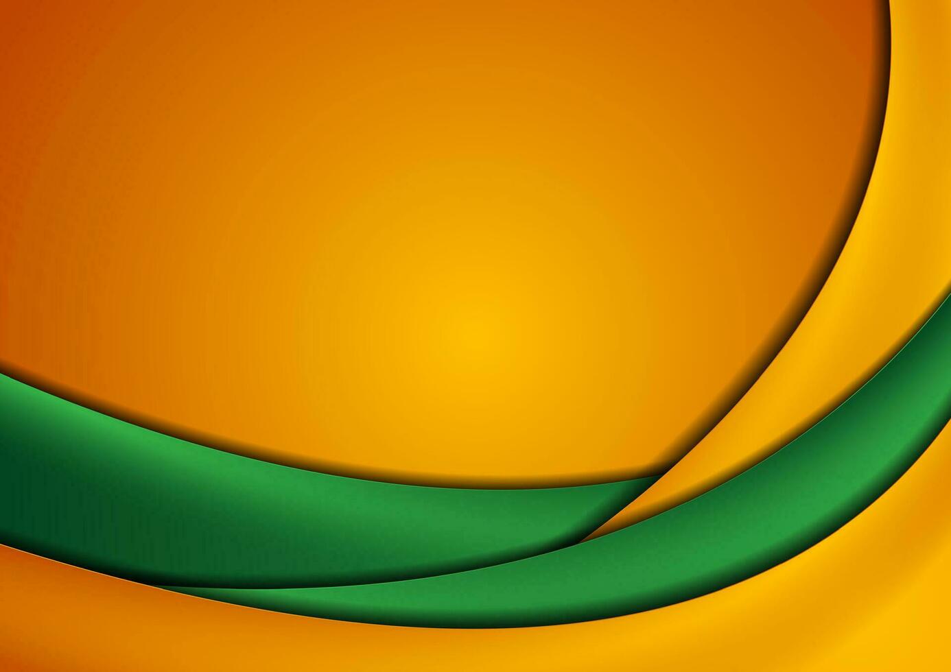 High contrast green orange abstract waves corporate background vector