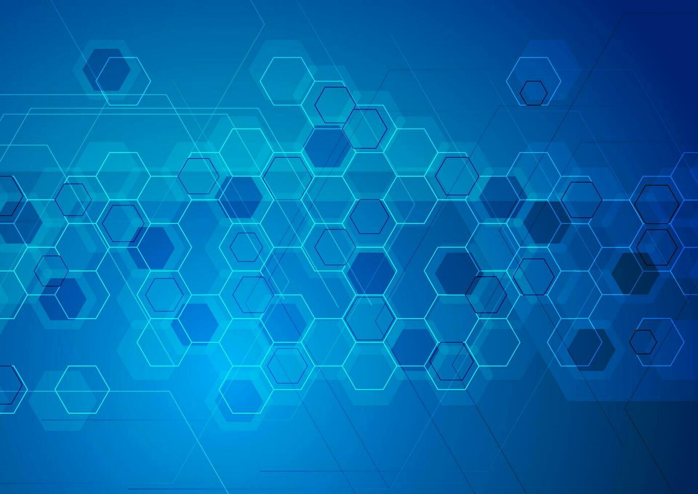 Bright blue abstract tech hexagonal background vector