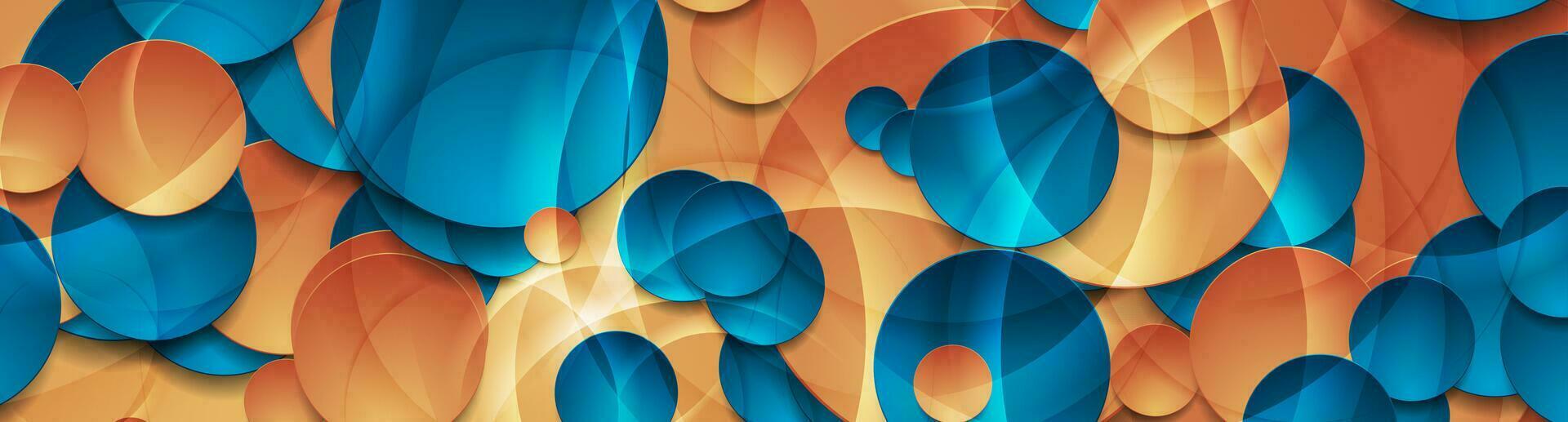 Vibrant glossy blue and orange circles abstract background vector