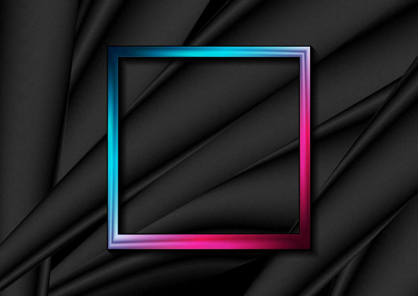 Blue purple neon square frame on black smooth background vector