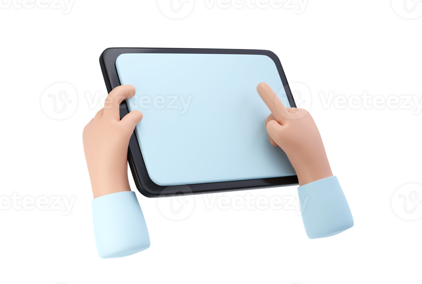 3D Hands using tablet mockup icon. Cartoon hand holding tablet isolated transparent png
