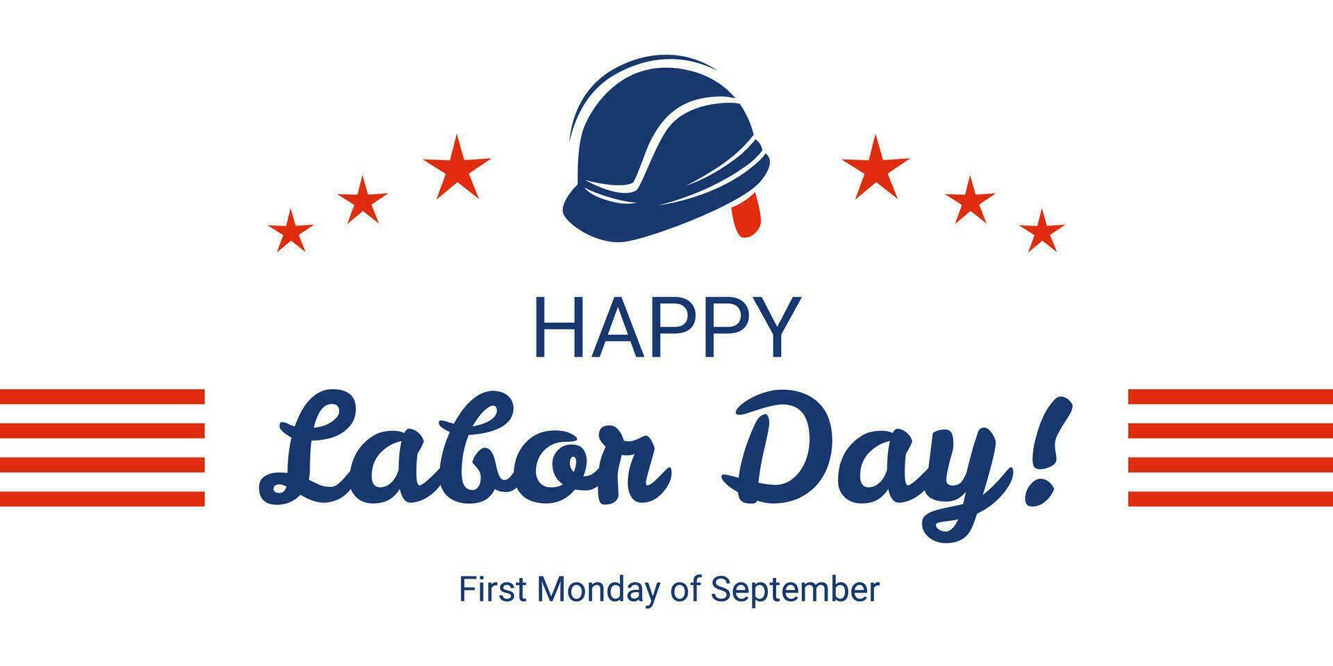 American Labor Day banner with text and working helmet, vector invitation with September 1st, Workers Day with stars and stripes decoration.