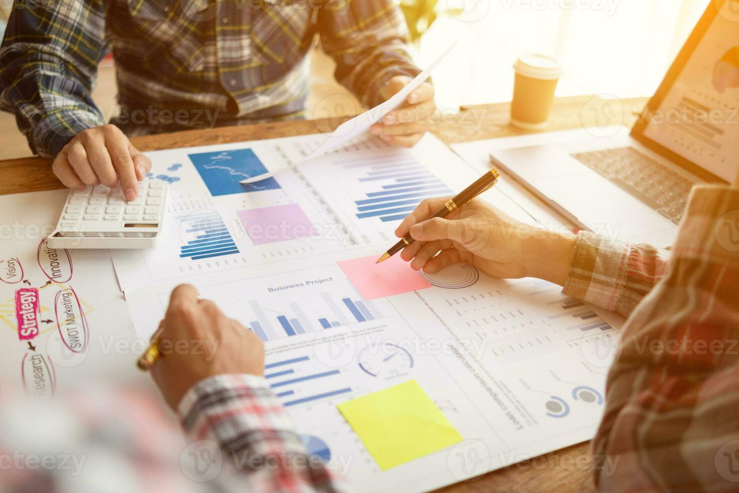 Businessmen team in conference room are introducing and consulting each other to make good business profits. concept of mentoring and consulting between investor to exchange knowledge. photo