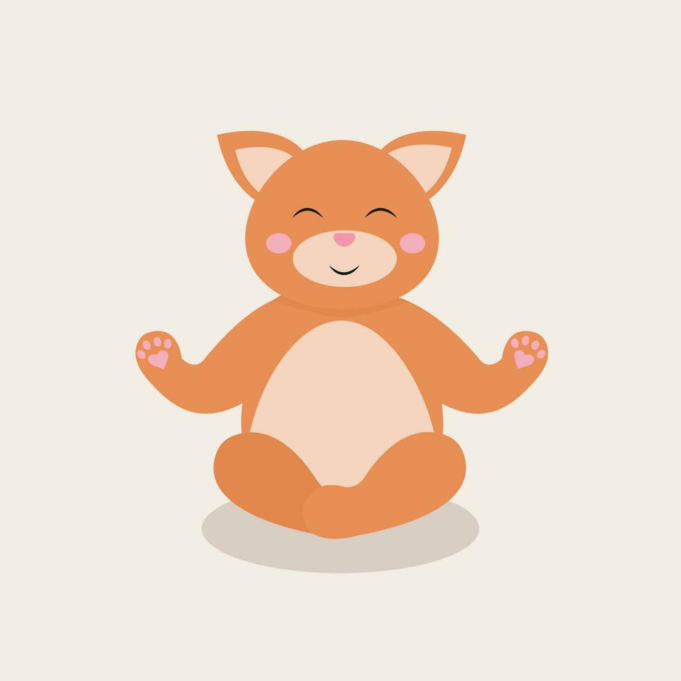 Red cat in lotus position. Vector illustration in cartoon style.