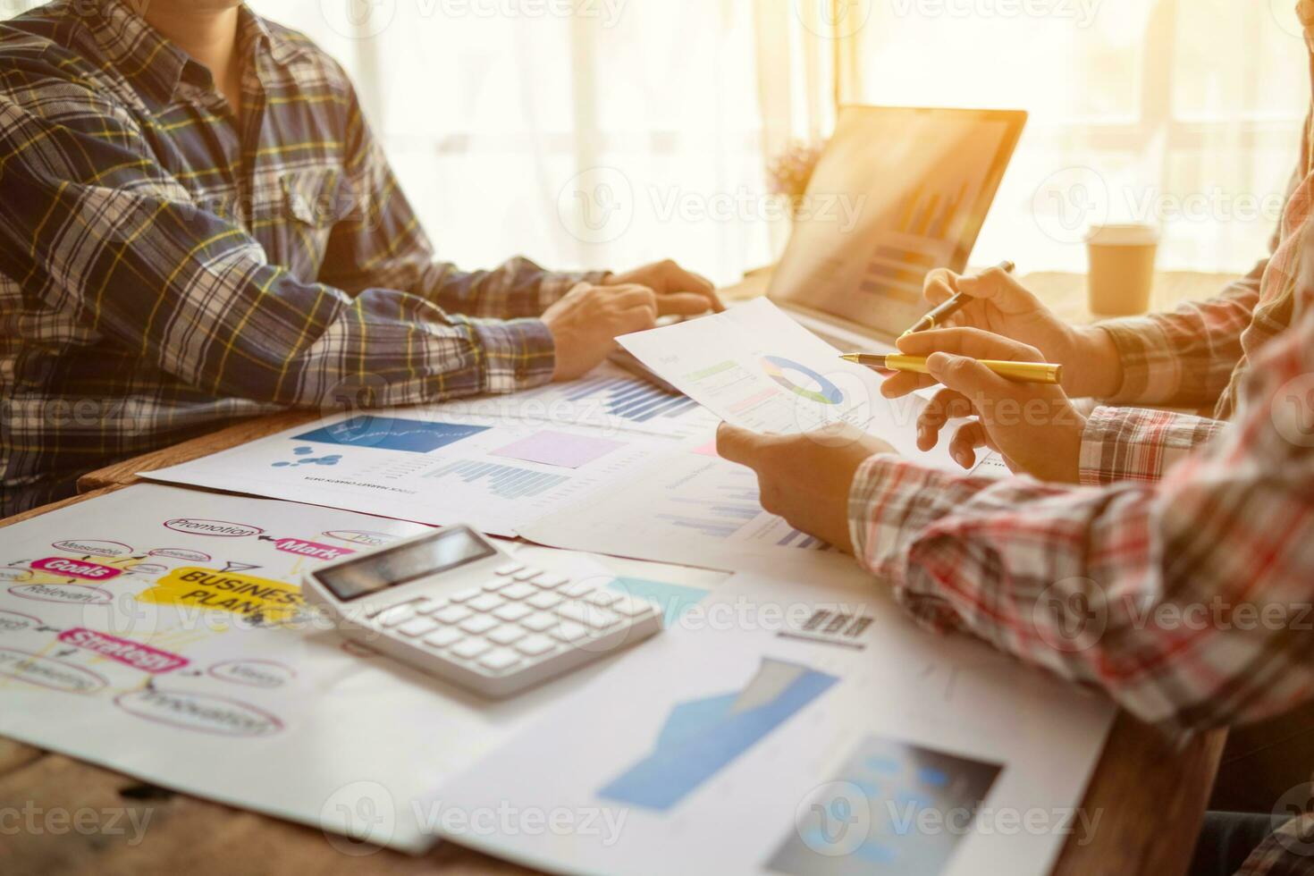 Businessmen team in conference room are introducing and consulting each other to make good business profits. concept of mentoring and consulting between investor to exchange knowledge. photo