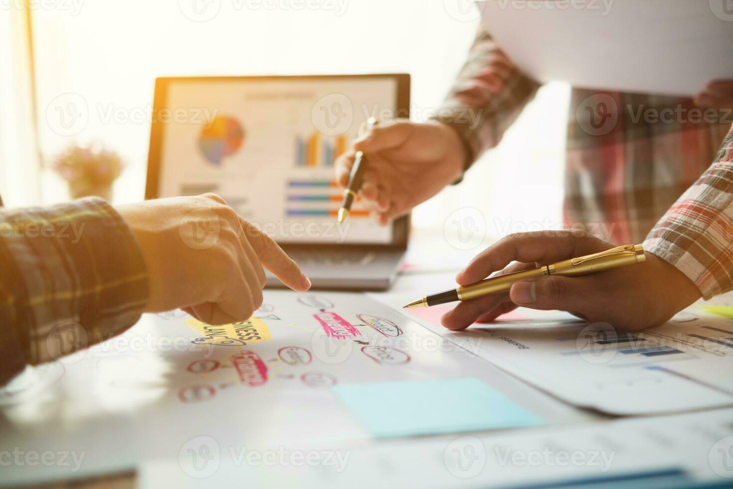 Businessmen team in conference room are introducing and consulting each other to make good business profits. concept of mentoring and consulting between investor to exchange knowledge. photo