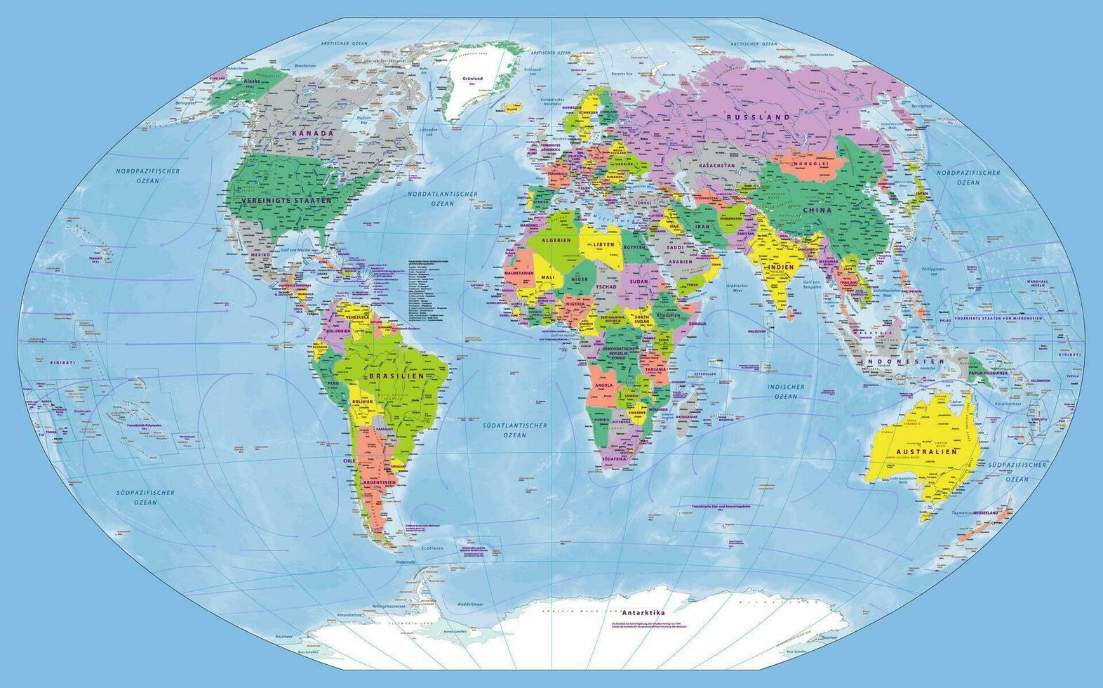 Political world map German language Winkel-Tripel projection vector