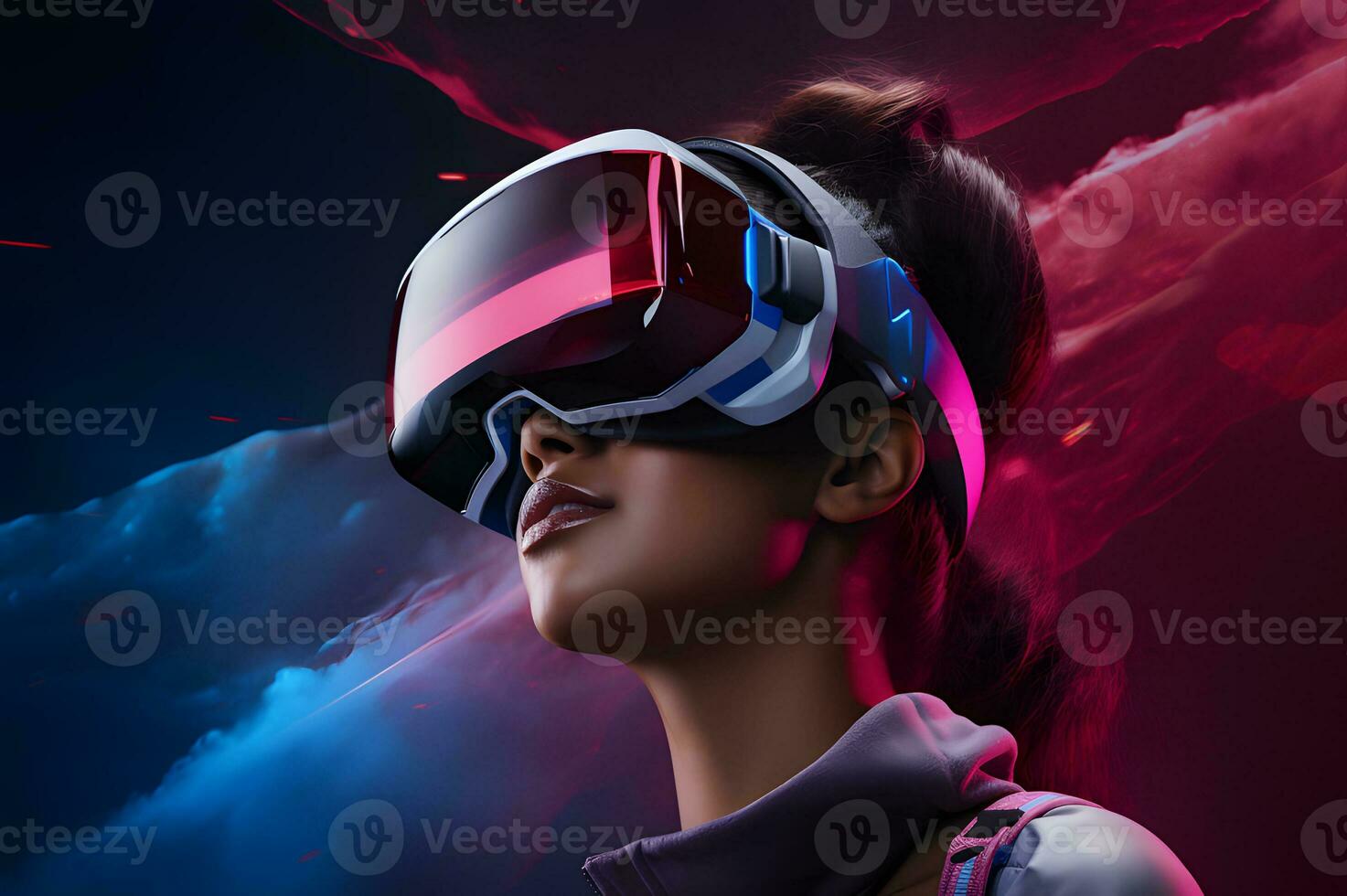 Women wearing futuristic VR eyewear photo