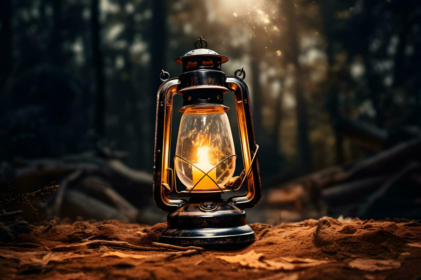 A lantern with the light on photo