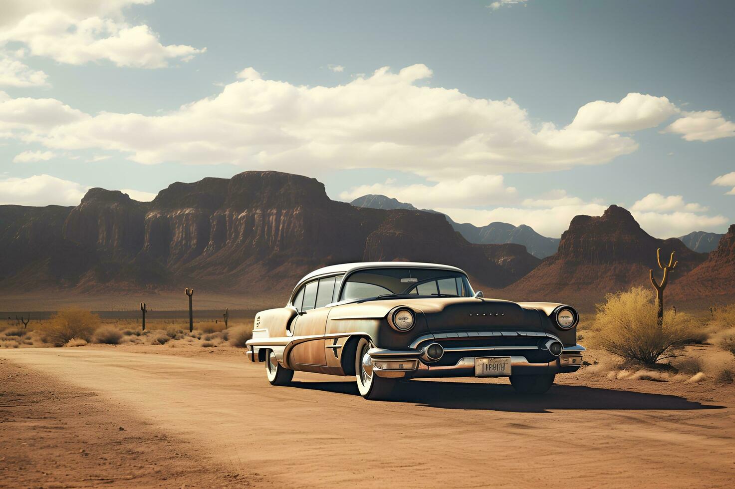 Shot of a classic car on route 66 photo