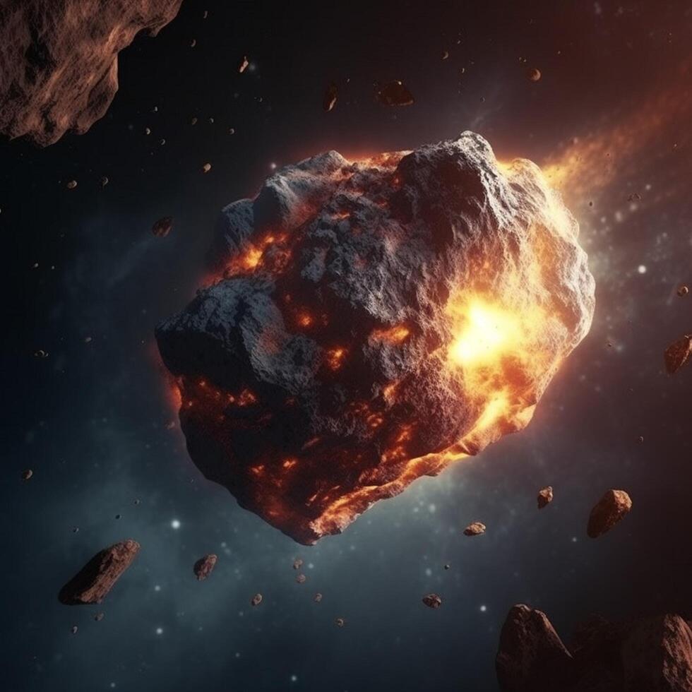 ardiente grande asteroide que cae a el tierra ai generado foto