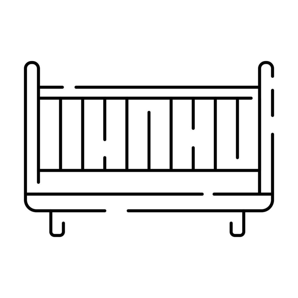 sencillo mueble vector línea iconos hogar diseño interior. vector bebé cama con barras.