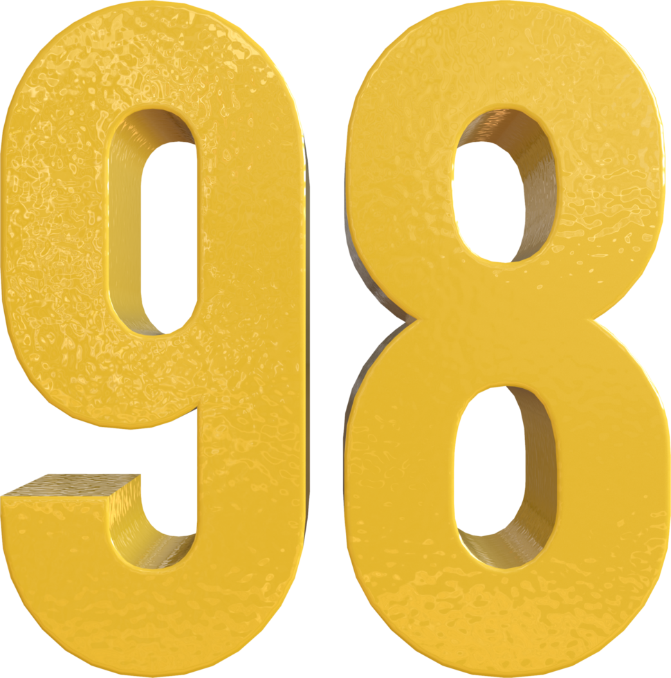 Number 98 Yellow Metal Paint 3D Render png