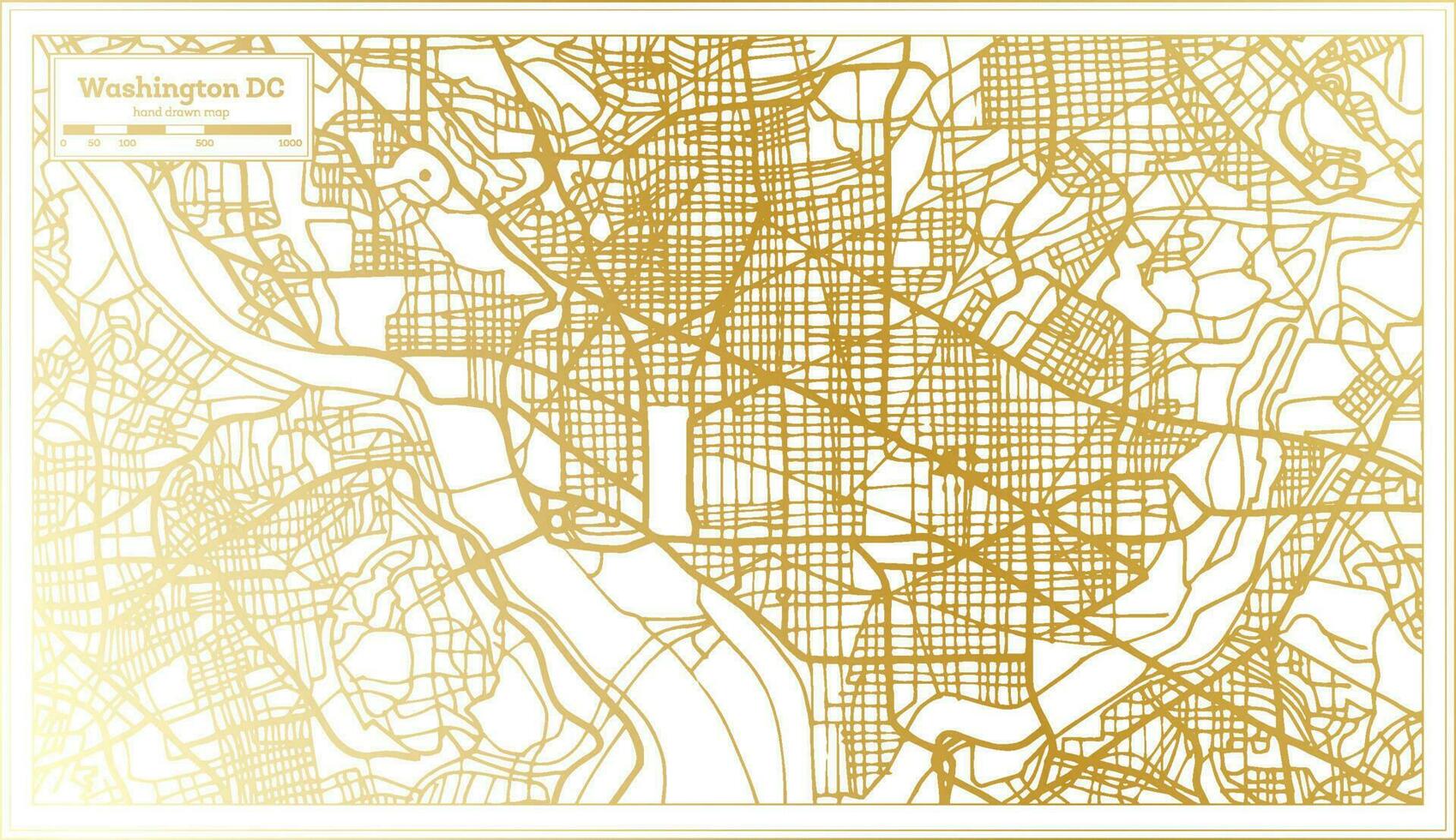 Washington DC USA City Map in Retro Style in Golden Color. Outline Map. vector