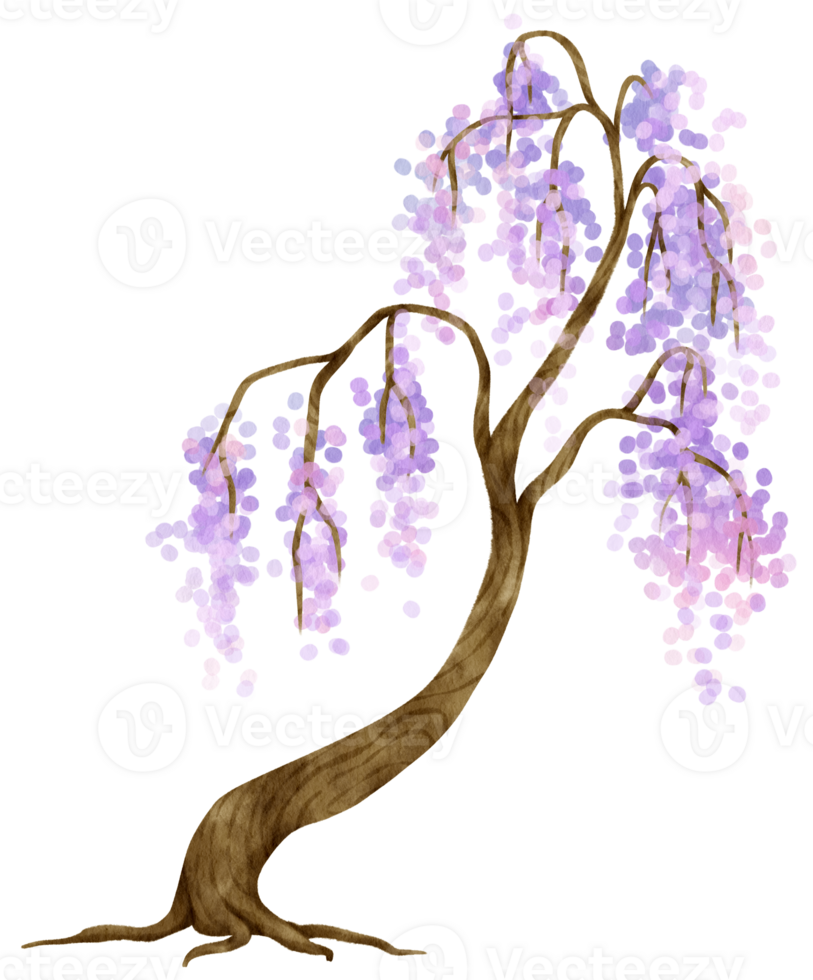 árvore com roxa flores aguarela ilustração para decorativo elemento png