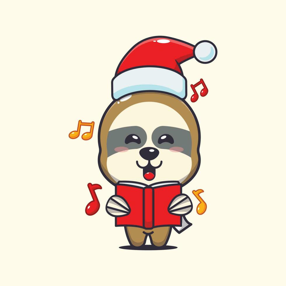 Cute sloth sing a christmas song. Cute christmas cartoon illustration. vector
