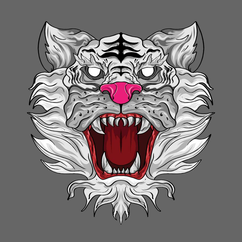 cabeza de bestia tigre con colección de objetos salvajes con leopardo, tigre. ilustración para icono, logotipo, pegatina, imprimible vector