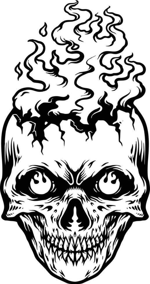 Burn Skull Head Flame Silhouette vector