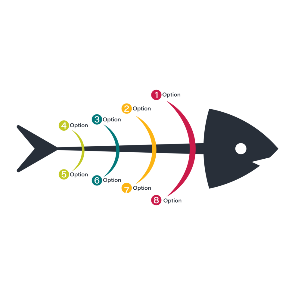 design infográfico de peixe com slot de opção colorida. design de slot infográfico de peixe multicolorido em fundo branco, elementos infográficos para o conceito de negócio. png