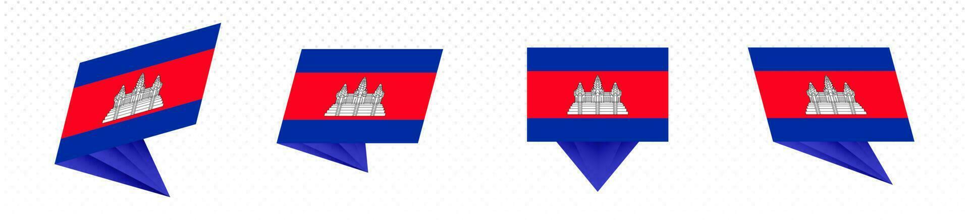Flag of Cambodia in modern abstract design, flag set. vector
