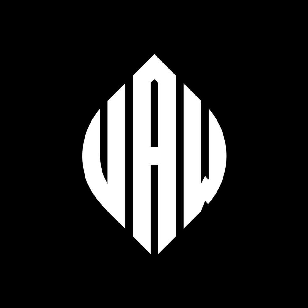 UAW circle letter logo design with circle and ellipse shape. UAW ellipse letters with typographic style. The three initials form a circle logo. UAW Circle Emblem Abstract Monogram Letter Mark Vector. vector