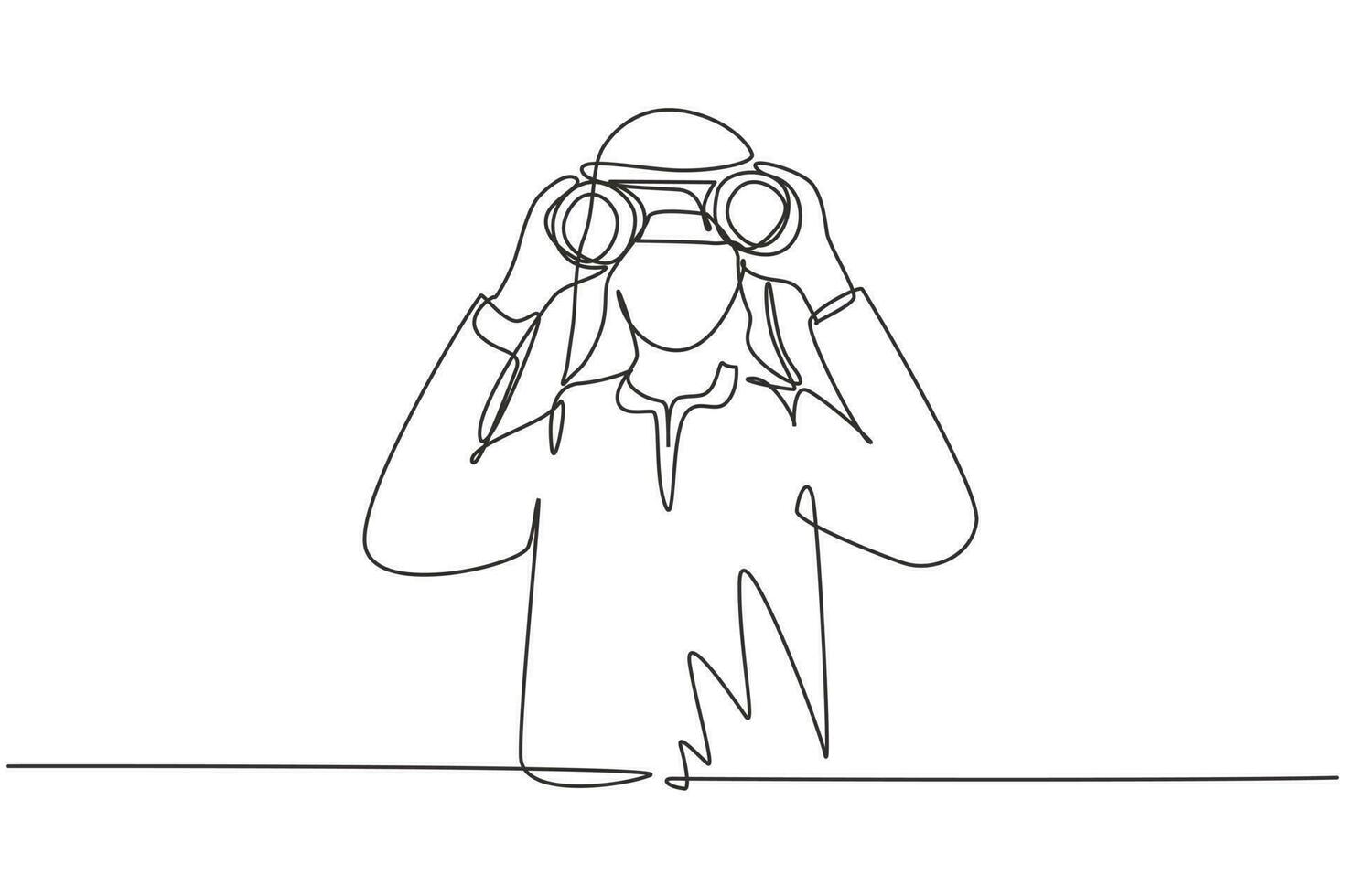 Single one line drawing Arabian businessman looking through binoculars searching for job. Find all opportunities in the world of suitable jobs. Continuous line draw design graphic vector illustration