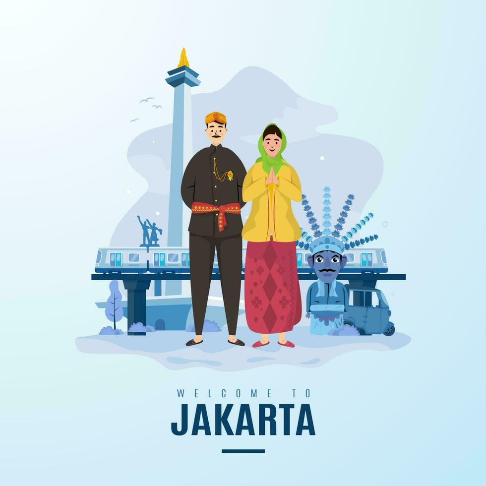 Welcome to Jakarta city for tourism greetings vector