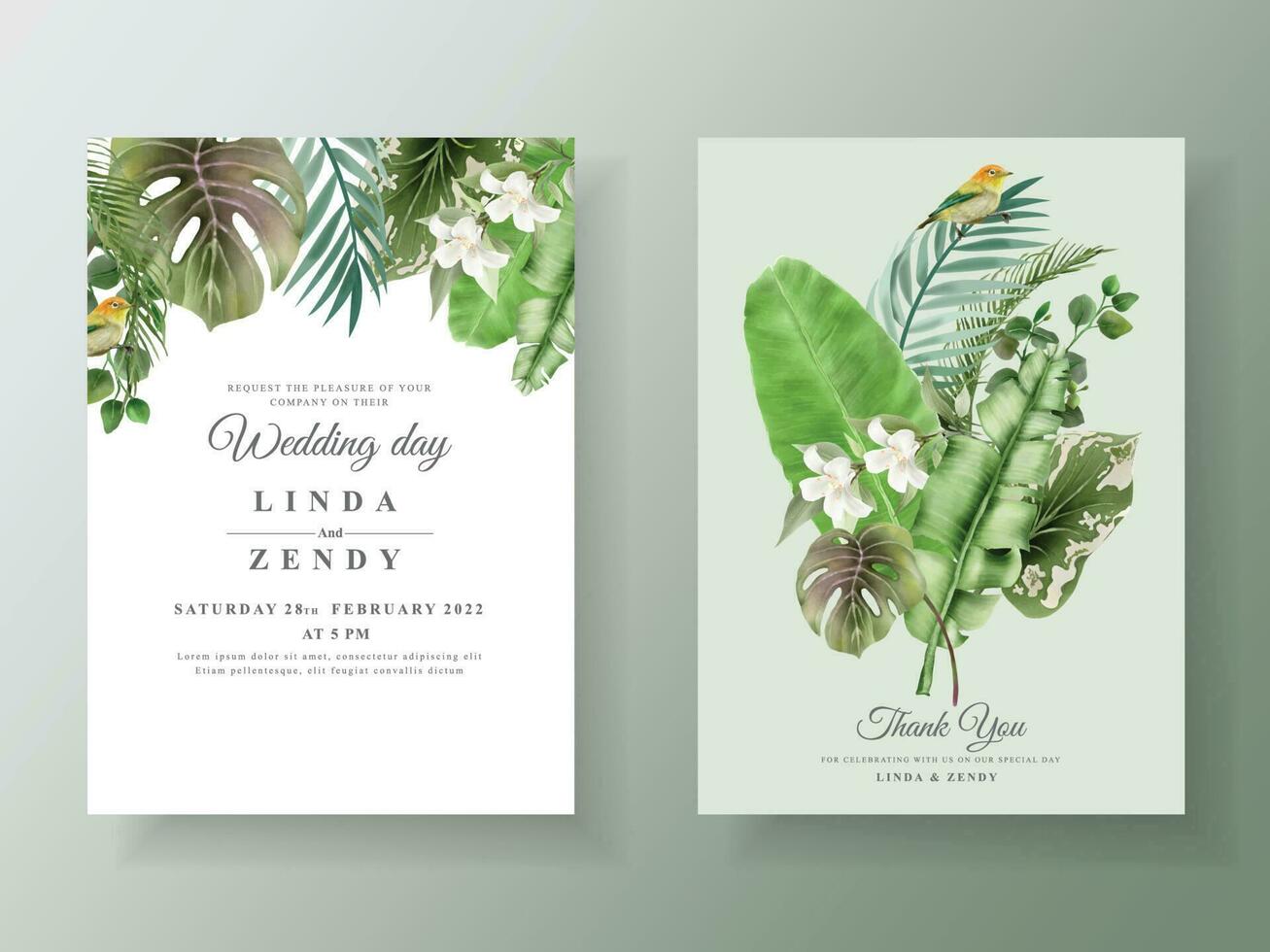 plantillas de invitación de boda floral tropical vector