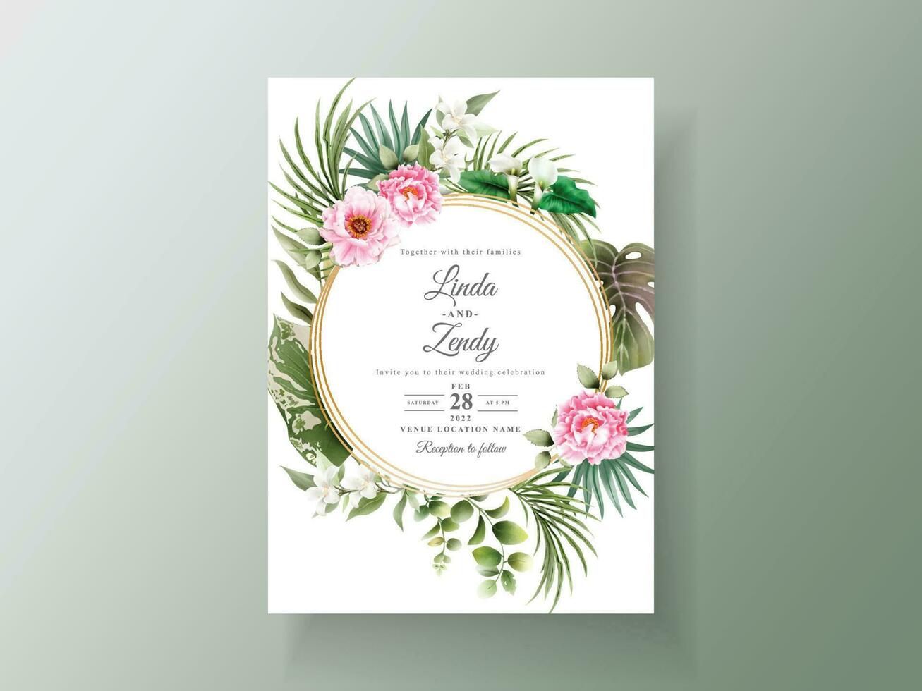 plantillas de invitación de boda floral tropical vector