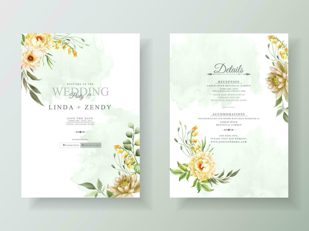 Beautiful floral wedding invitation template vector