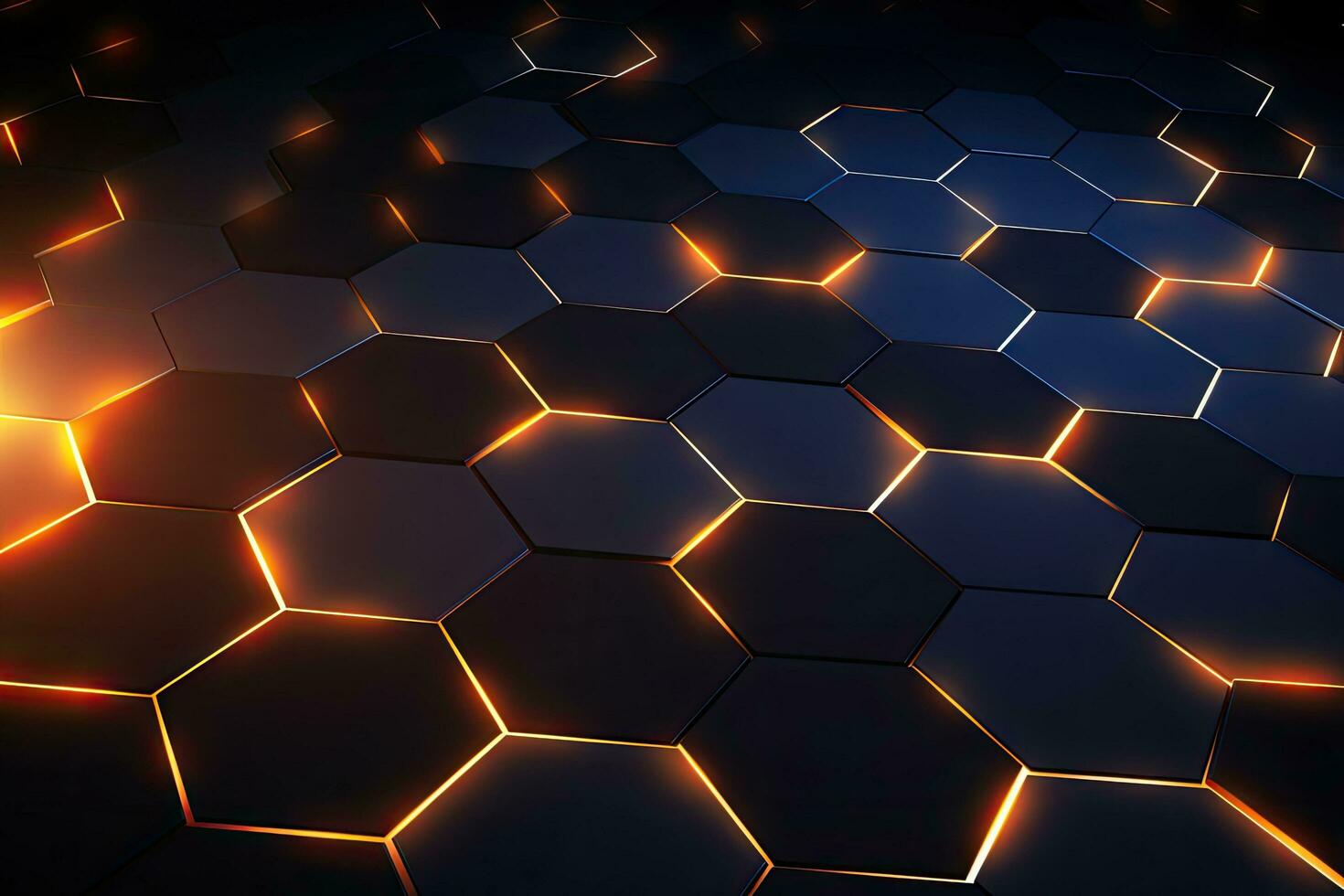 3D rendering of abstract background with glowing hexagons. Futuristic honeycomb pattern, Abstract background hexagon pattern with glowing lights, AI Generated photo