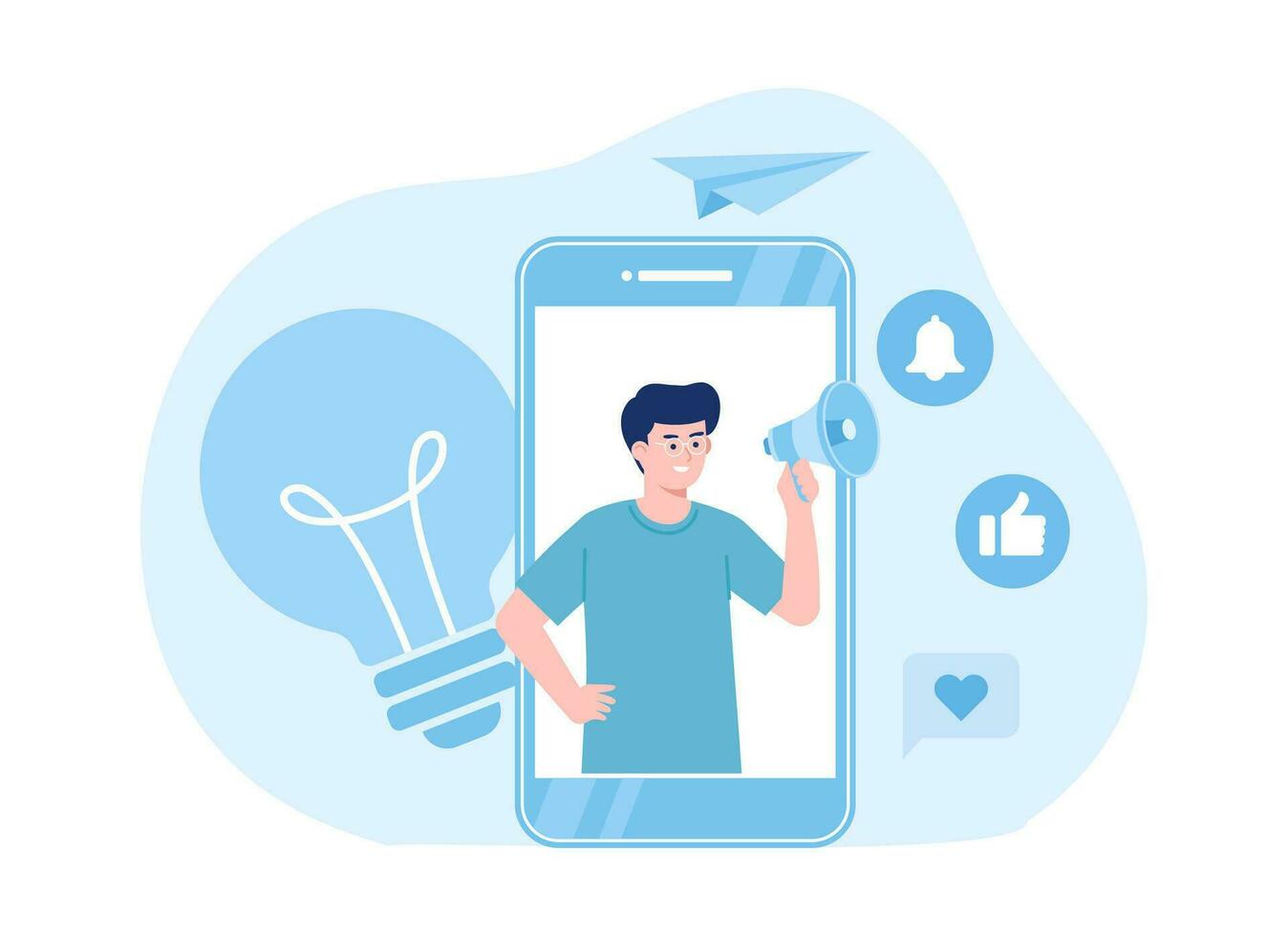 man is promoting content concept flat illustration vector