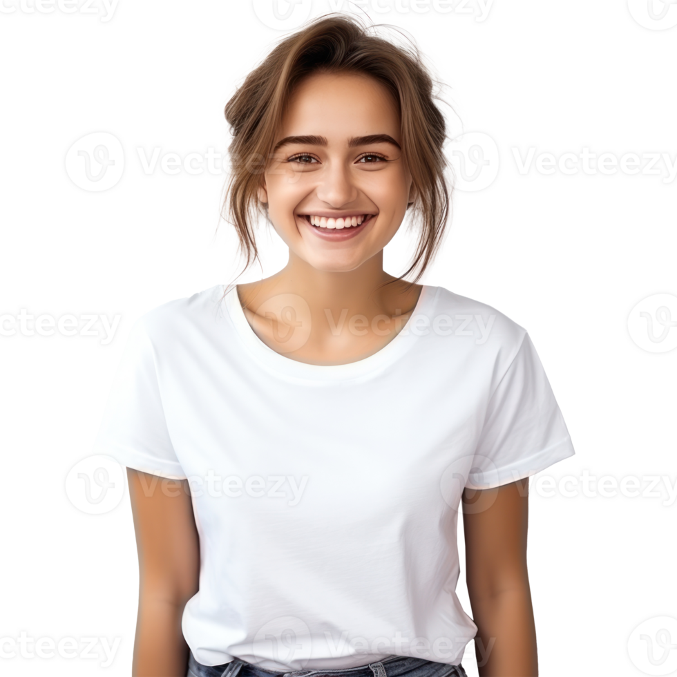 jong vrouw in wit t-shirt. geïsoleerd png