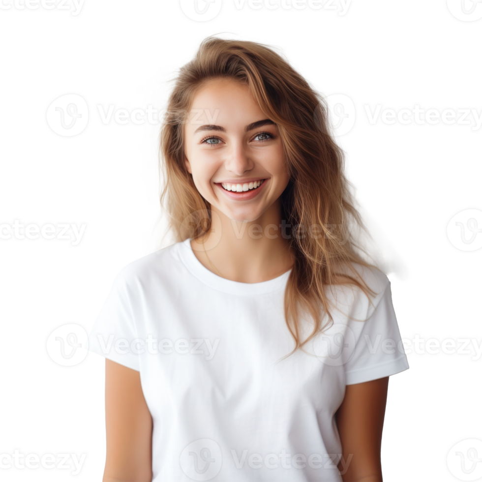 Young woman in white t-shirt. isolated png