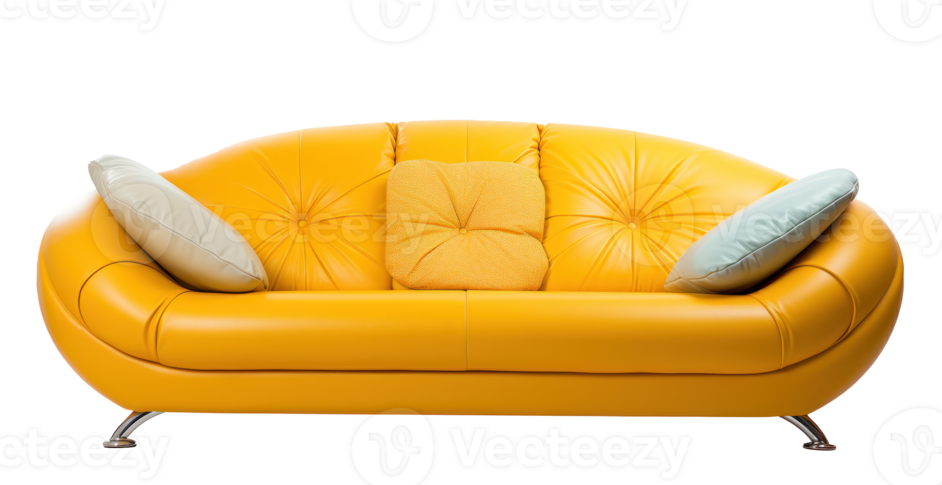 Modern yellow leather sofa with pillows isolated 27729297 PNG
