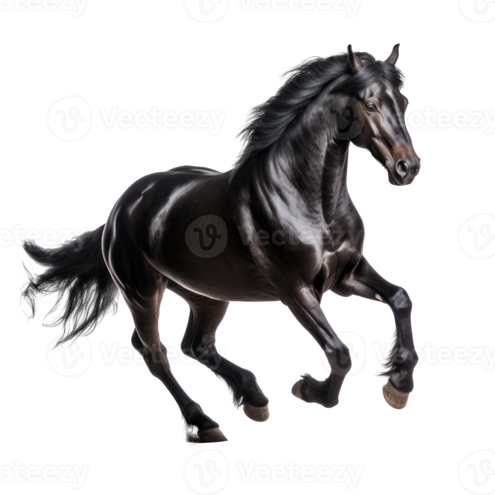 Preto cavalo corre galope isolado png