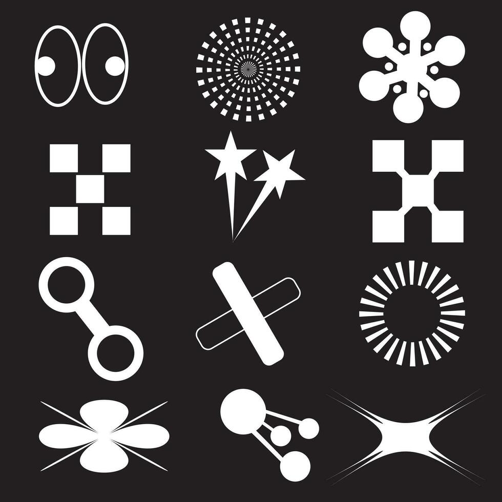 PrPoster templates, stars, flowes, circles, graphic design, and stickers, In Y2k style. Graphic design elements Vector.int vector