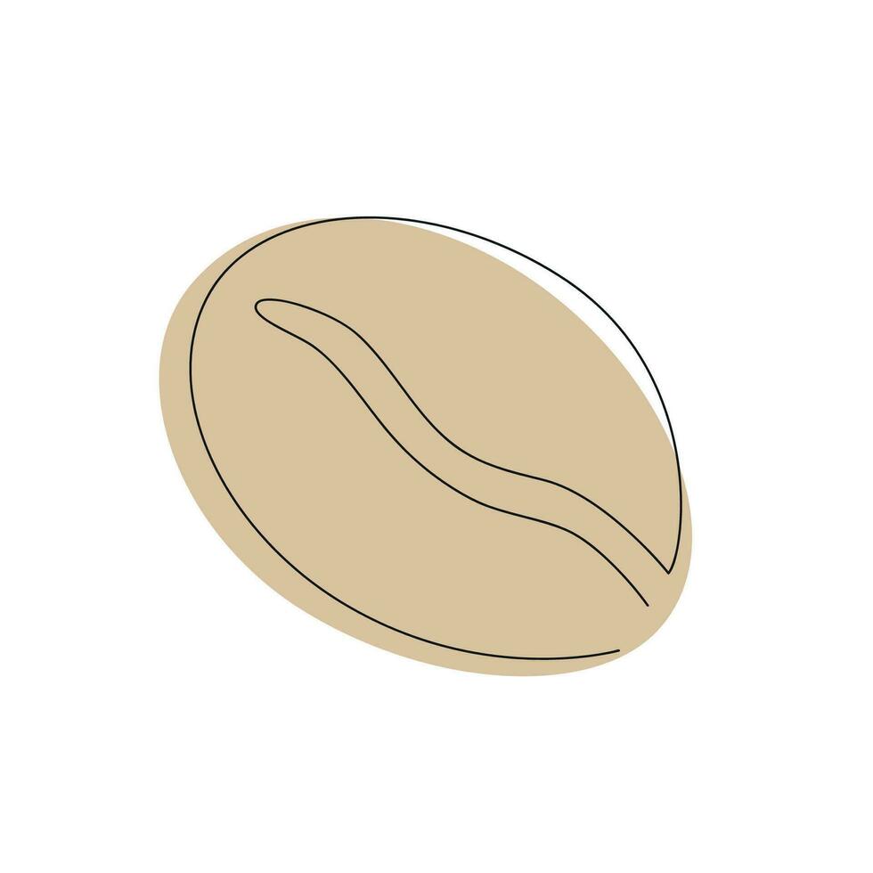 Coffee bean drawn in one continuous line in color. One line drawing, minimalism. Vector illustration.