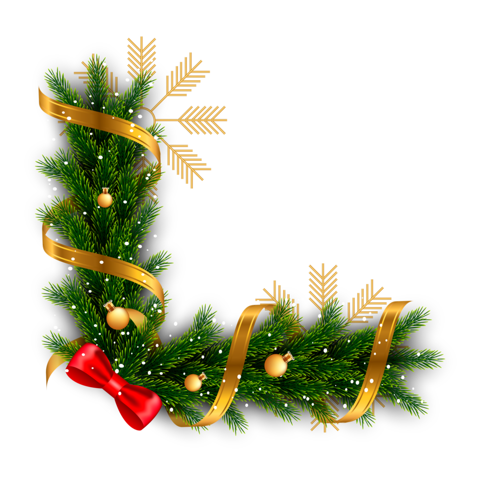 christmas corner  decoration with christmas ball,pine branch and snow flex png