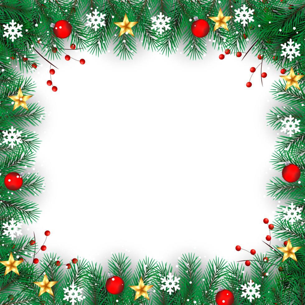 Christmas border decoration with pine branches Christmas ball gift balance and snowflex png